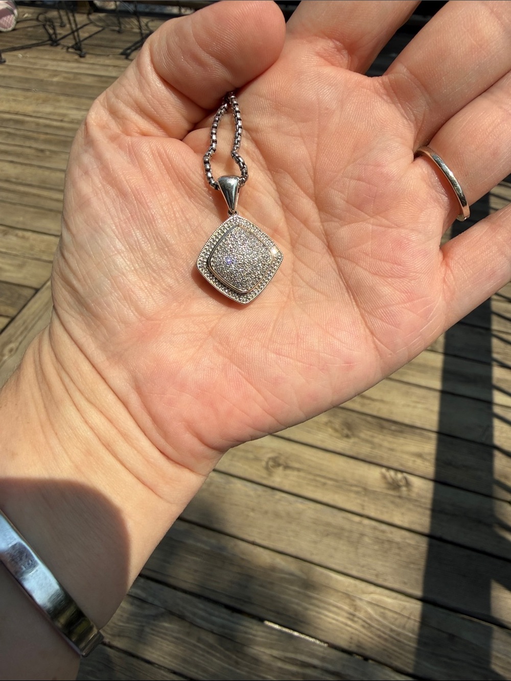 💎 Sterling Silver Pavé Diamond Cushion Pendant Necklace
